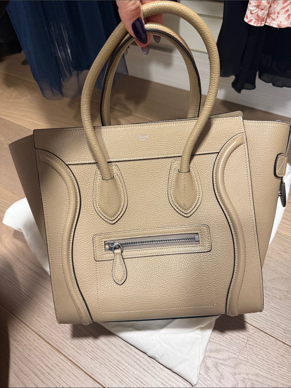 Celine Tan Beige Leather large Luggage Satchel